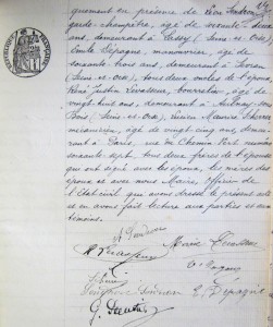 Alfred Sendron signe l’acte de son mariage avec Marie Levasseur, le 24 juin 1911.